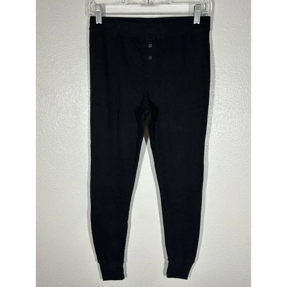 Old Navy Thermal Pants Mens Medium‎ Black Waffle Knit Button Fly Base Layer